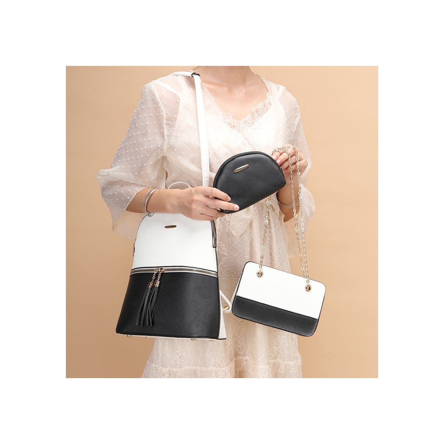 Γυναικείο σετ Σακίδιο πλάτης/τσάντα χιαστί/νεσεσέρ Cardinal 316 λευκό